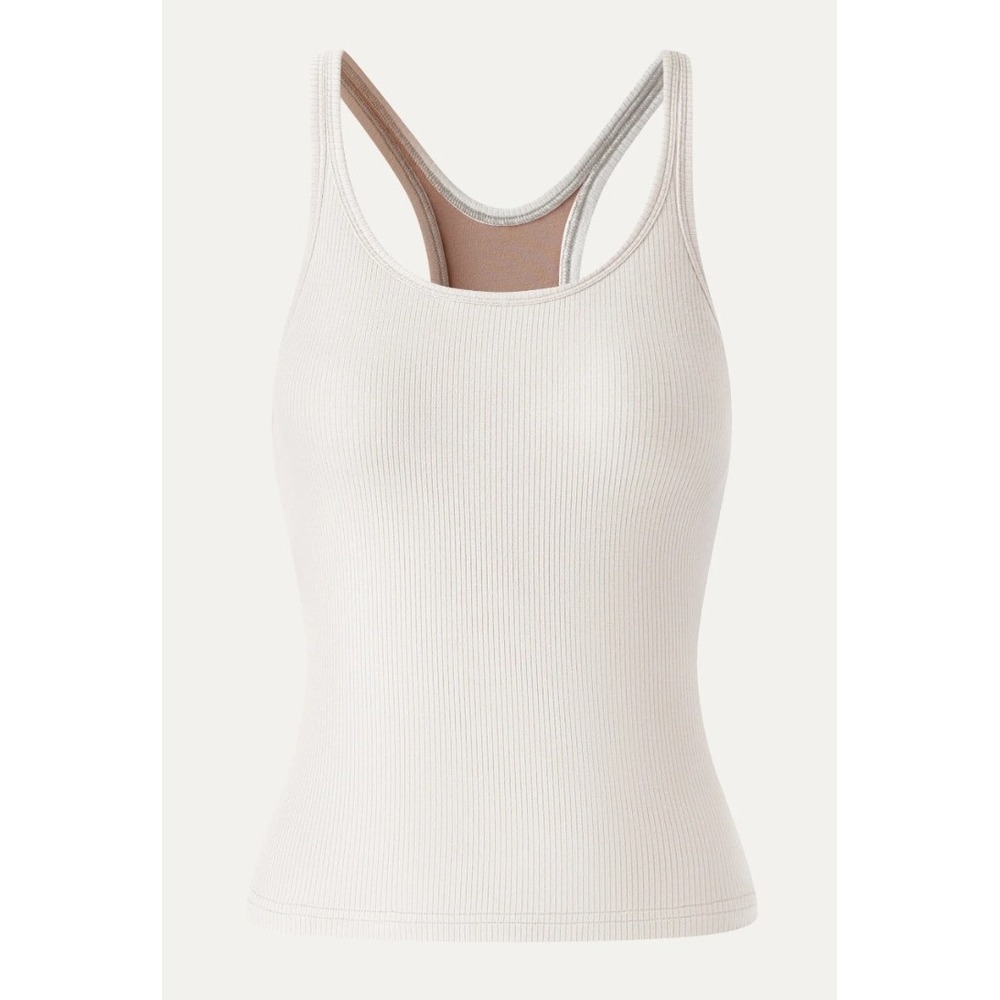 OGL Move Cool Touch Jet Stream Beige Ribbed Tank Built-in Bra S Racerback 2631